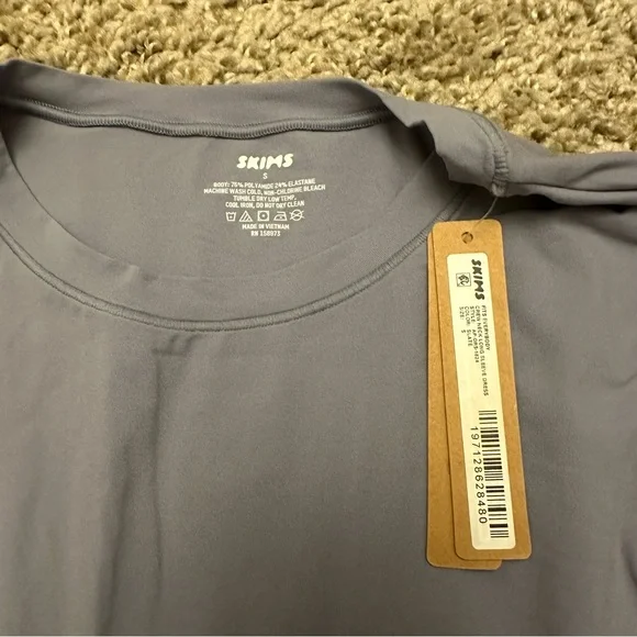 NWT SKIMS Fits Everybody Crew Neck Long Sleeve Dress Maxi | Slate - Picture 4 of 4
